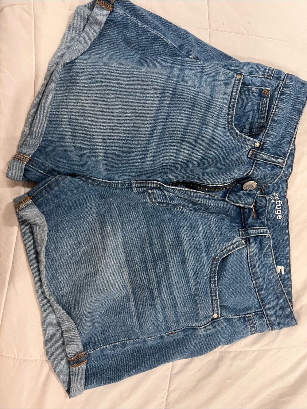 refuge Light Blue Rolled Hem Denim Shorts